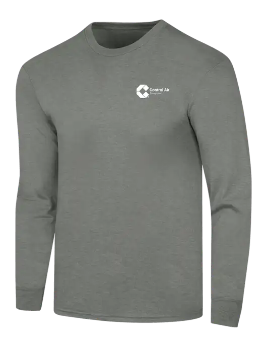 Simply Soft Long Sleeve Heathered Charcoal 4.5 oz, Poly/Combed Ring Spun Cotton T-Shirt w/Control Air Enterprises Logo