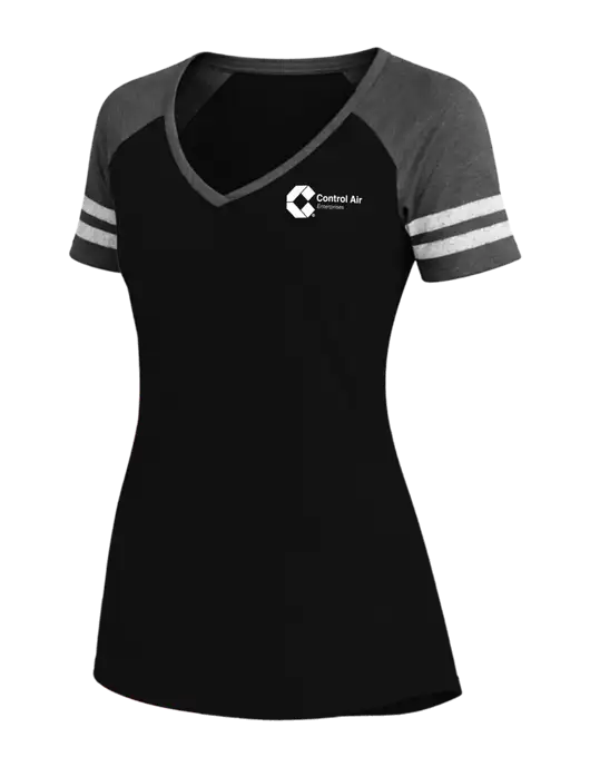 Womens Black/Charcoal Heather V-Neck Game Tee w/Control Air Enterprises Logo
