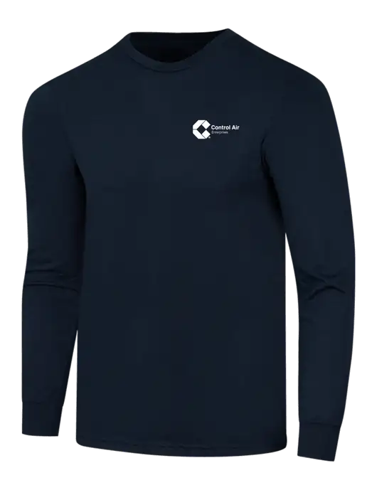 Simply Soft Long Sleeve Navy 4.5 oz, Poly/Combed Ring Spun Cotton T-Shirt w/Control Air Enterprises Logo