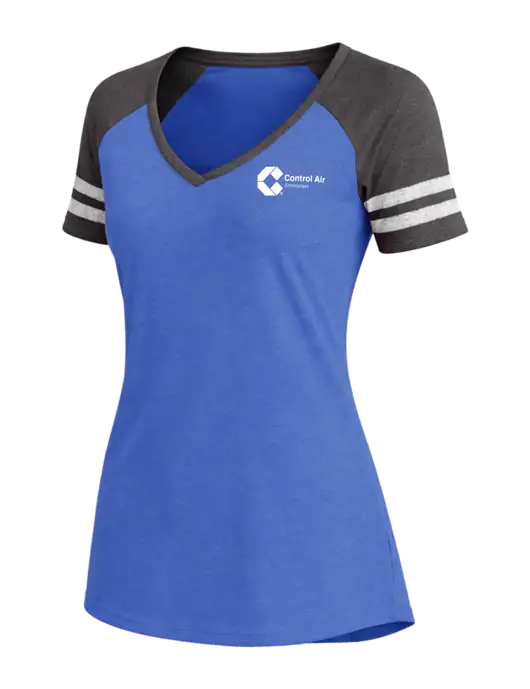 Womens Royal Heather/Charcoal Heather V-Neck Game Tee w/Control Air Enterprises Logo