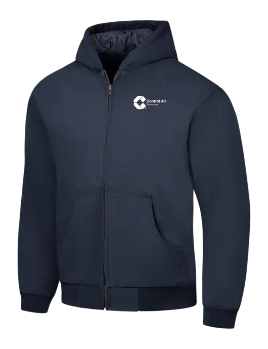CornerStone Navy Duck Cloth Hooded Work Jacket w/Control Air Enterprises Logo