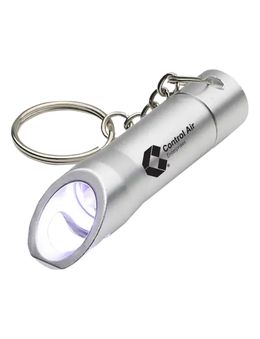 Silver Pocket LED Flashlight with Bottle Opener & Keychain w/Control Air Enterprises Logo
