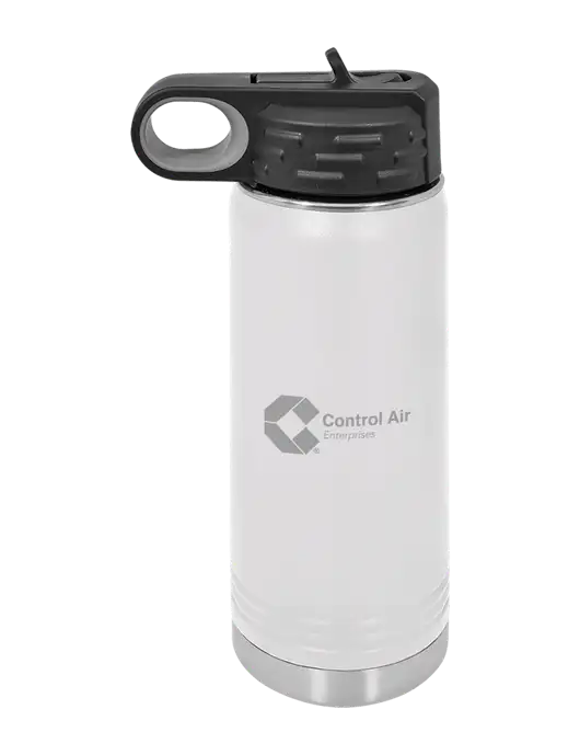 Polar Camel 20 oz Powder Coated White Vacuum Insulated Water Bottle w/Control Air Enterprises Logo