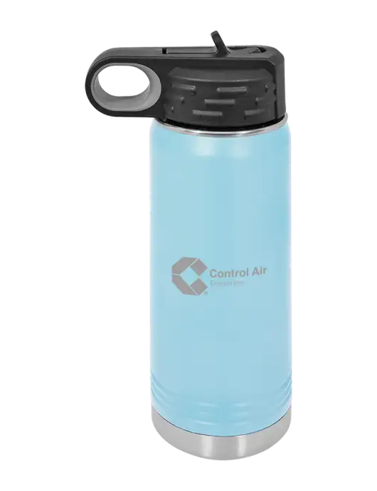 Polar Camel 20 oz Powder Coated Light Blue Vacuum Insulated Water Bottle w/Control Air Enterprises Logo