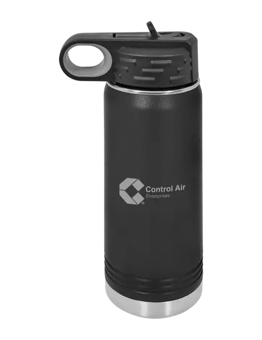 Polar Camel 20 oz Powder Coated Black Vacuum Insulated Water Bottle w/Control Air Enterprises Logo