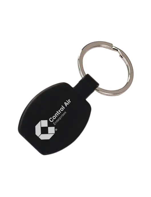 Black Laserable Rounded Rectangle Keychain w/Control Air Enterprises Logo