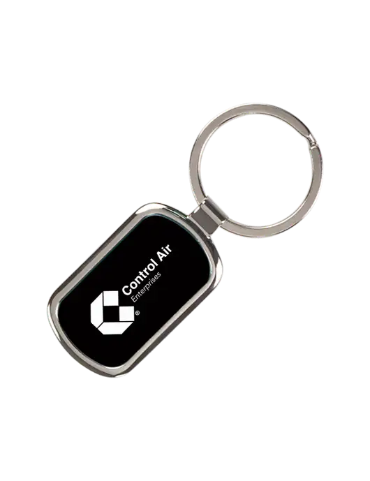 Black Laserable Rectangle Keychain w/Control Air Enterprises Logo