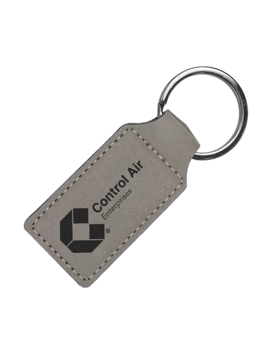 Grey Laserable Leatherette Rectangle Keychain w/Control Air Enterprises Logo