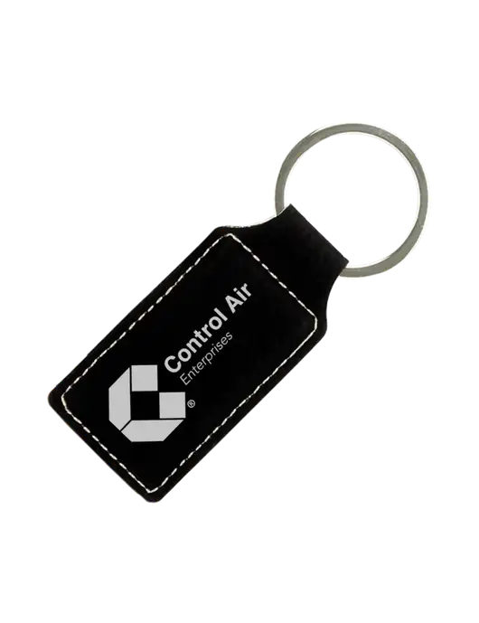 Black Laserable Leatherette Rectangle Keychain w/Control Air Enterprises Logo