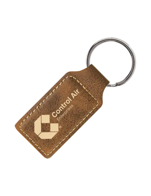 Rustic Laserable Leatherette Rectangle Keychain w/Control Air Enterprises Logo