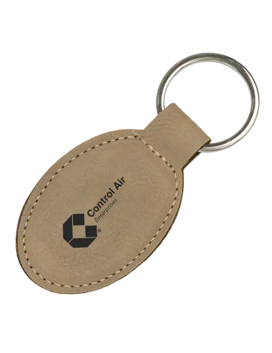 Tan Leatherette Oval Keychain w/Control Air Enterprises Logo