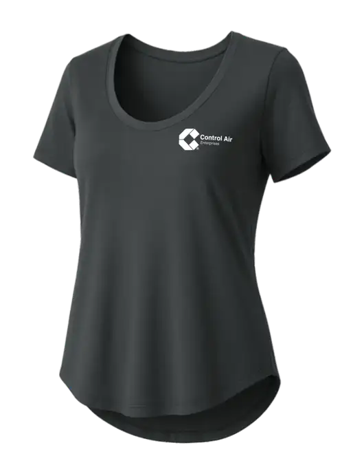 Mercer+Mettle Womens Dark Grey Stretch Jersey Relaxed Scoop w/Control Air Enterprises Logo