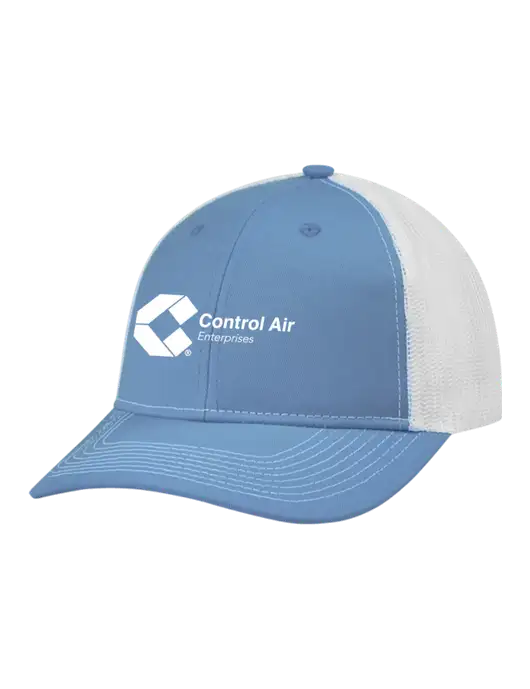 Snapback Ponytail Trucker Cap Carolina Blue w/White Mesh w/Control Air Enterprises Logo