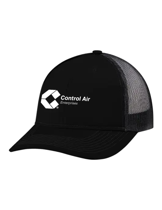 Snapback Ponytail Trucker Cap Black w/Black Mesh w/Control Air Enterprises Logo