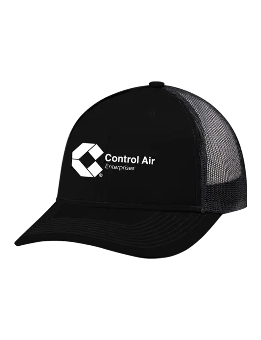 Snapback Ponytail Trucker Cap Black w/Black Mesh w/Control Air Enterprises Logo