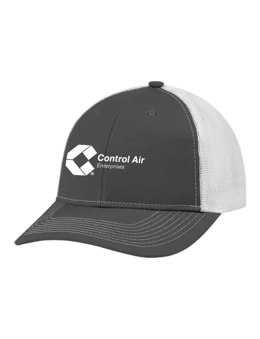 Snapback Ponytail Trucker Cap Dark Grey w/White Mesh w/Control Air Enterprises Logo