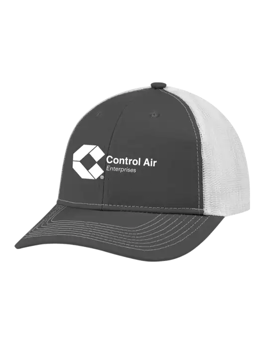 Snapback Ponytail Trucker Cap Dark Grey w/White Mesh w/Control Air Enterprises Logo