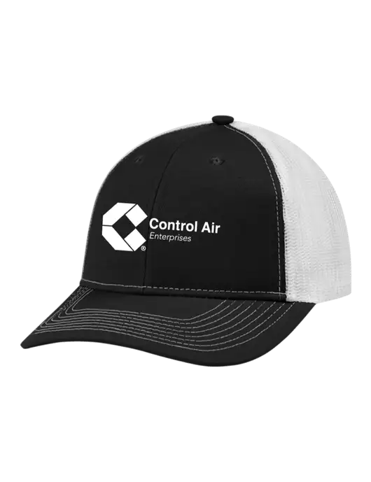 Snapback Ponytail Trucker Cap Black w/White Mesh w/Control Air Enterprises Logo