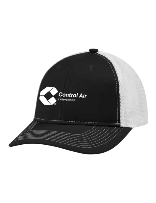 Snapback Ponytail Trucker Cap Black w/White Mesh w/Control Air Enterprises Logo