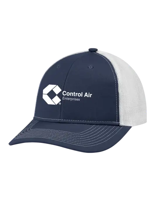 Snapback Ponytail Trucker Cap Navy w/White Mesh w/Control Air Enterprises Logo