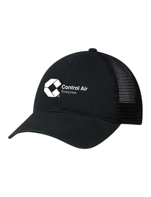 Richardson 111 Garment Washed Trucker Cap Black w/Black Mesh w/Control Air Enterprises Logo