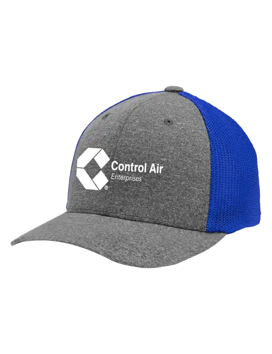 Flexfit Royal/Medium Grey Heather Melange Mesh Back Trucker Cap w/Control Air Enterprises Logo