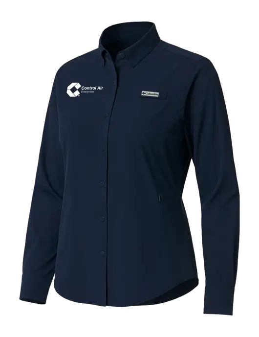 Columbia Navy Womens PFG Tamiami II Long Sleeve Shirt w/Control Air Enterprises Logo