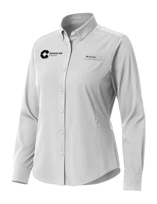 Columbia Grey Womens PFG Tamiami II Long Sleeve Shirt w/Control Air Enterprises Logo