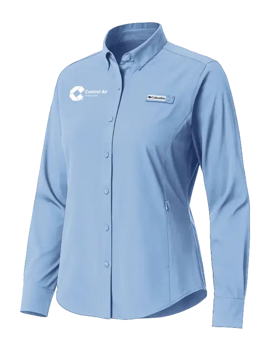 Columbia Light Blue Womens PFG Tamiami II Long Sleeve Shirt w/Control Air Enterprises Logo
