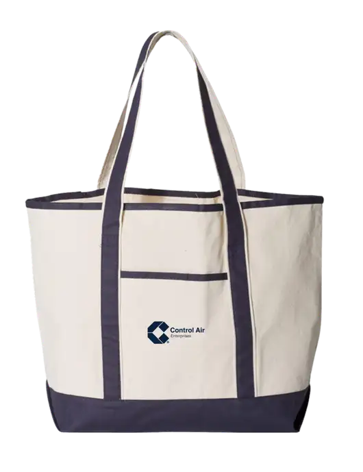 Natural/Navy Large Canvas Deluxe Tote w/Control Air Enterprises Logo