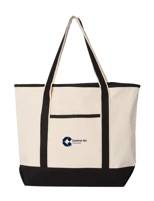 Natural/Black Large Canvas Deluxe Tote w/Control Air Enterprises Logo