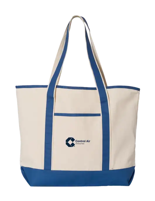 Natural/Royal Large Canvas Deluxe Tote w/Control Air Enterprises Logo
