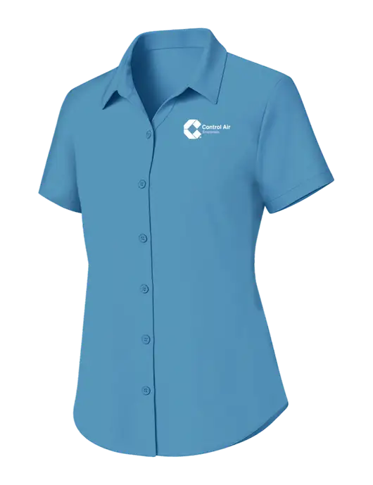Womens Carolina Blue Short Sleeve UV Dockside Shirt w/Control Air Enterprises Logo