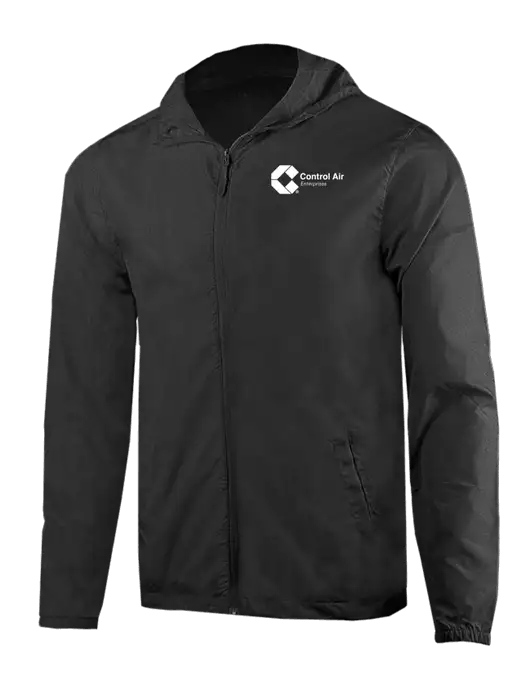 Rainy Day Ultra Lightweight Black Windbreaker Full-Zip Jacket w/Control Air Enterprises Logo