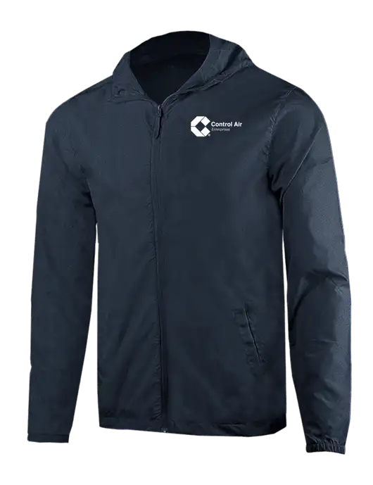 Rainy Day Ultra Lightweight Navy Windbreaker Full-Zip Jacket w/Control Air Enterprises Logo