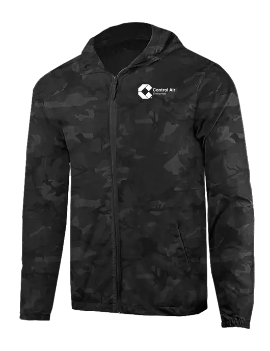 Rainy Day Ultra Lightweight Black Camo Windbreaker Full-Zip Jacket w/Control Air Enterprises Logo