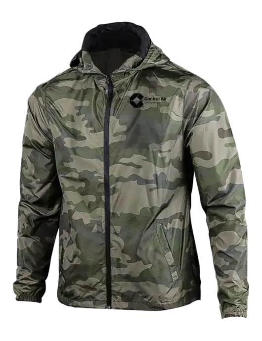 Rainy Day Ultra Lightweight Camo Windbreaker Full-Zip Jacket w/Control Air Enterprises Logo