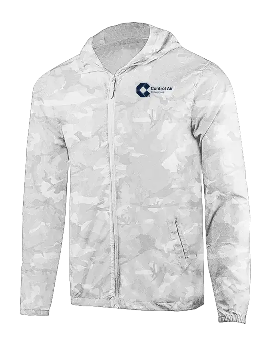 Rainy Day Ultra Lightweight White Camo Windbreaker Full-Zip Jacket w/Control Air Enterprises Logo