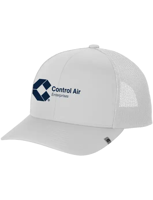 TravisMathew White Cruz Trucker Cap w/Control Air Enterprises Logo
