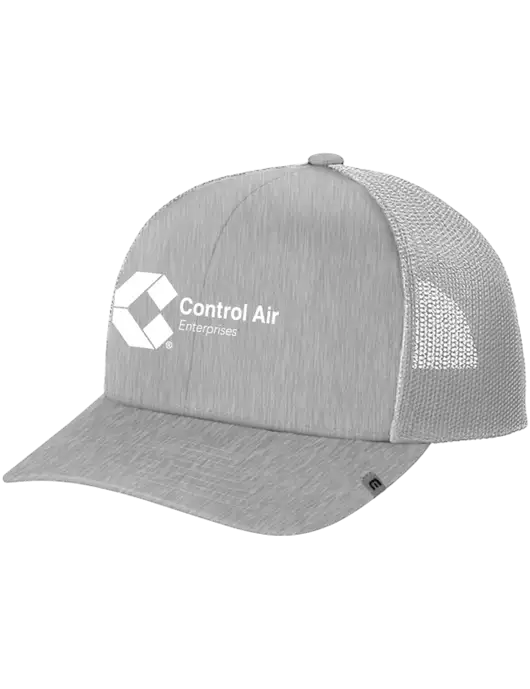 TravisMathew Light Medium Grey Heather Cruz Trucker Cap w/Control Air Enterprises Logo
