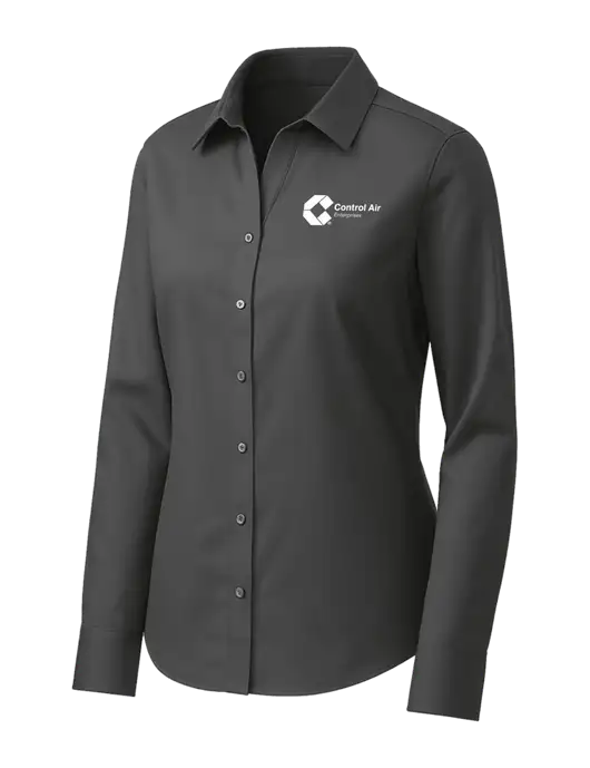 Brooks Brothers Womens Dark Grey Wrinkle-Free Stretch Pinpoint Shirt w/Control Air Enterprises Logo