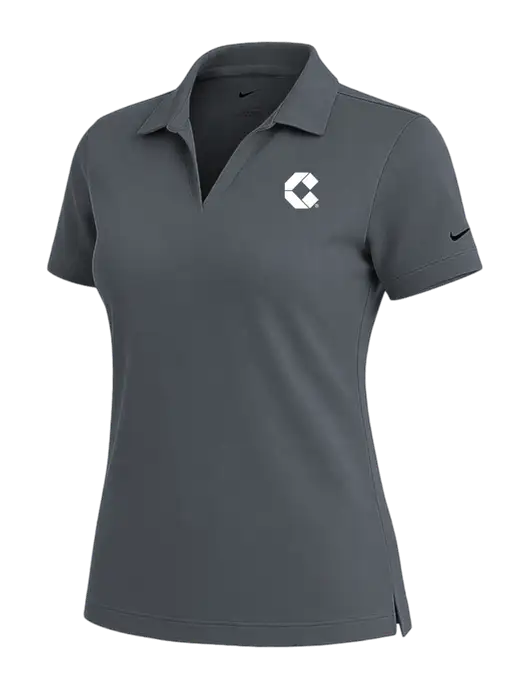 NIKE Dark Grey Womens Dri-Fit Micro Pique Polo w/Control Air Icon Logo